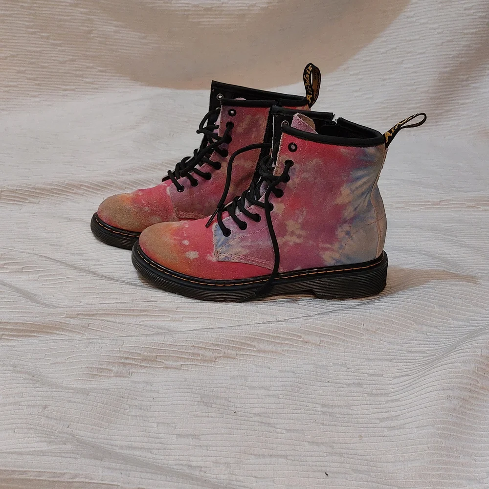 Dr. Martens Kids Pink and Orange Tie-Dye Boots Size 3